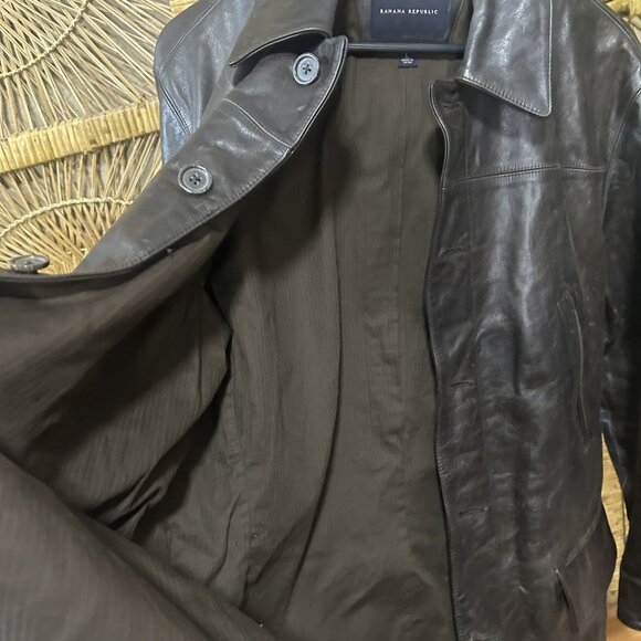 Banana Republic Men’s Brown Genuine Leather Coat Jacket Size Large - Picture 9 of 11
